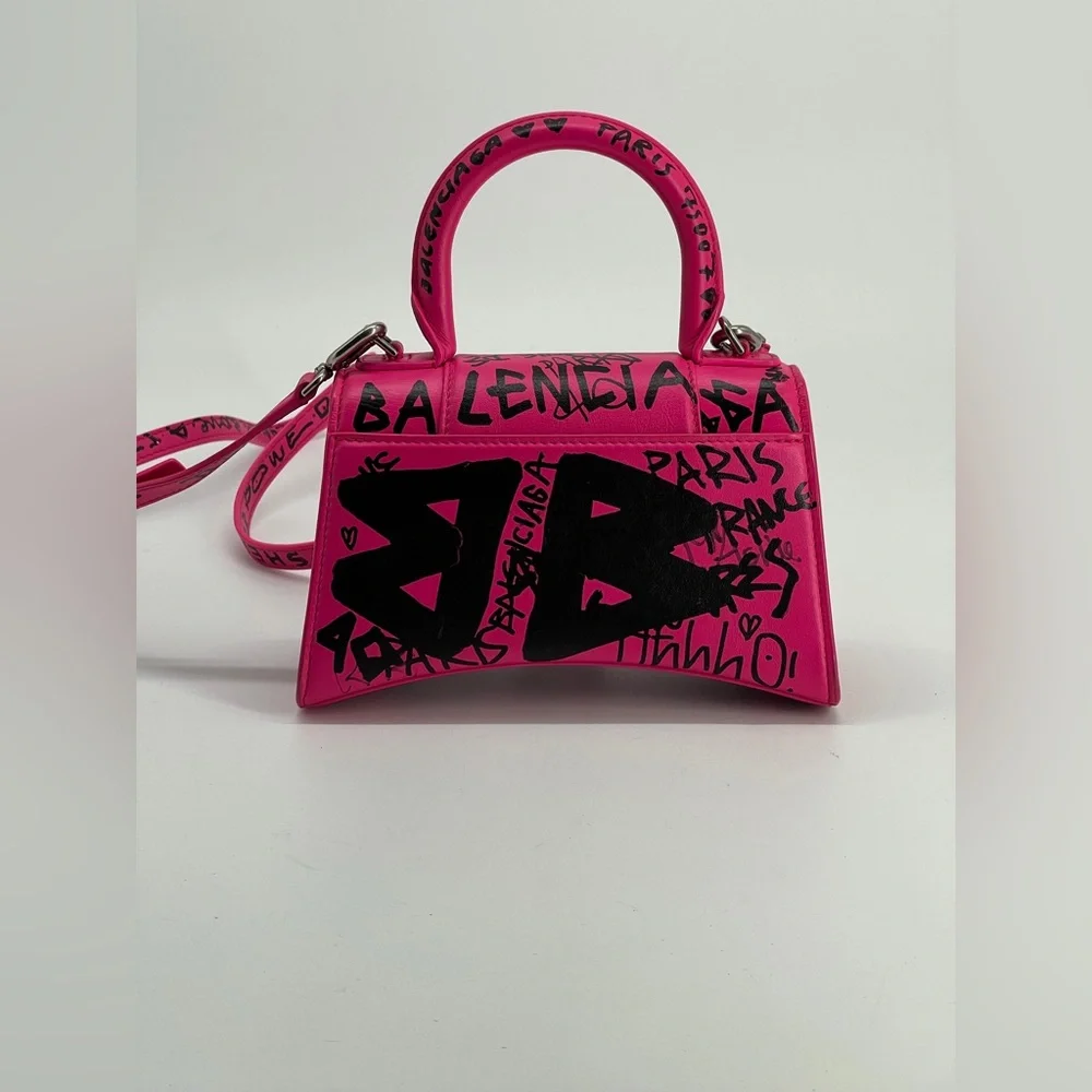 Balenciaga Graffiti Hourglass Top Handle Pink Leather Bag - Picture 3 of 10
